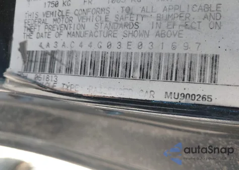 2003 Mitsubishi Eclipse Gs from USA, damaged, VIN 4A3AC44G03E031697